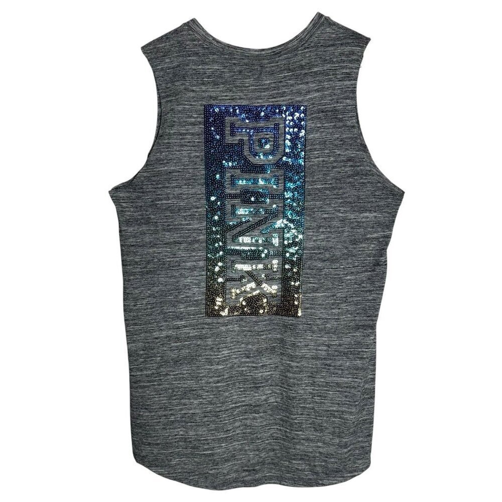 PINK Victoria's Secret Women Top Small Gray Tank Top Sequin Blink Ombre Logo